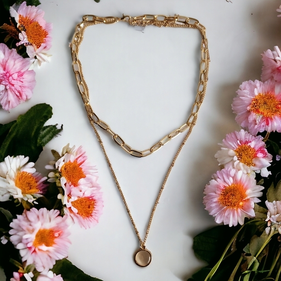 Gold Tone Double Layer Pendant Necklace - Picture 6 of 9